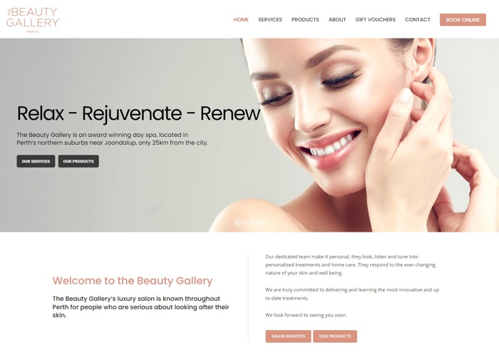 The Beauty Gallery WooCommerce website developed by Slinky Web Design